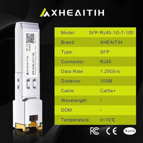 Image of 4 Pack 1.25G RJ45 100M SFP Transceiver 1000Base-T Module with CATe /6 /6a /7