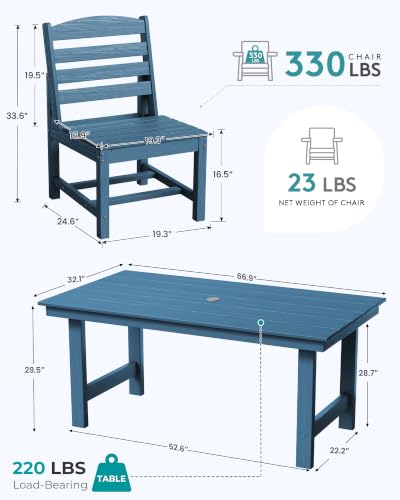 Image of SERWALL Armless Outdoor Dining Chair Set of 2, All Weather Resistant,Blue