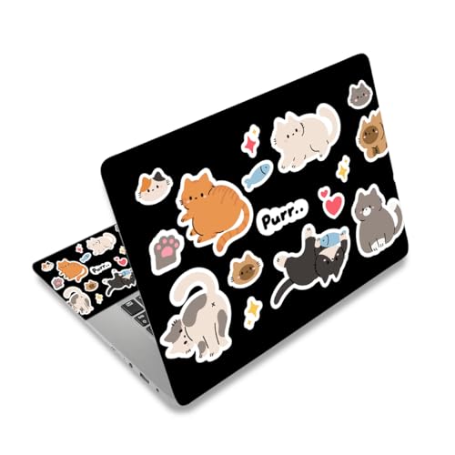 Black 12 12.1 13 13.3 14 15 15.4 15.6 in Skin Laptop Sticker Decal, Netbook Skins for Notebook, Universal Cute Vinyl Laptop Decor Cover, Waterproof Art Protector I Adorable Cat Sticker