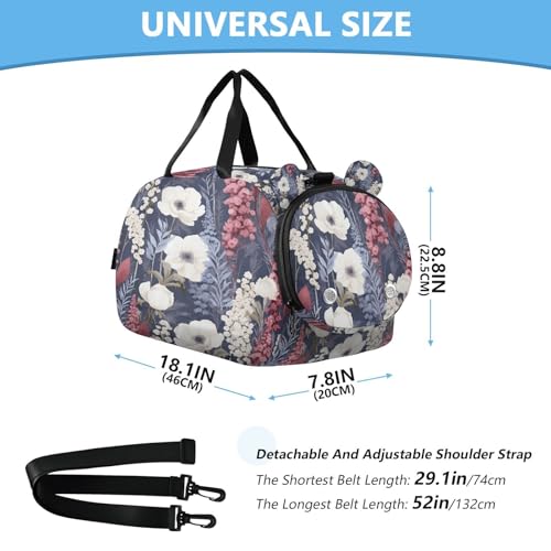 YETTASBIN Sport Travel Duffel Bag for Girls Boys, Herbal Wildflower Large Waterproof Weekender Overnight Bag, Detachable Shoulder Strap Gym Bag with Shoe Compartment & Wet Pocket3