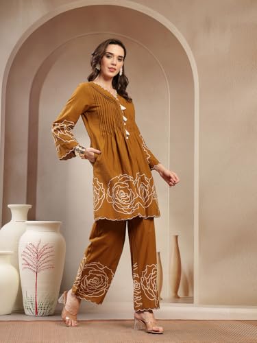 Image of Stylum Women's Floral & Embroidered Cotton Short Kurti Palazzo Set