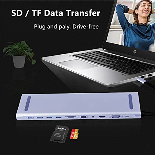 Image of 11 in 1 Docking Station USB HUB, Aluminum C Hub with Gigabit Ethernet, HDMI, VGA, Audio Mic Port, SD /TF Card Reader, Compatible with MacBook, XPS More USB C Devices