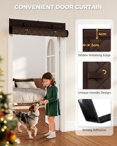 Image of Augblinds Thermal Insulated Door Curtain Fits Door Size 38 x 83 Inch, Oxford Cloth Thicken Cotton Filled, Curtain Size 41 inch x 85 inch, Single Piece Door Insulation Blanket Cover for Cold in Winter, Brown