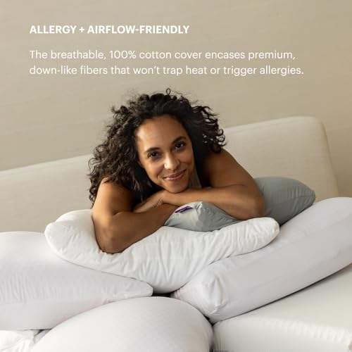 Image of Purple Cloud Pillow, Standard Size, Plush Down-Alternative Neck Pillow | Side, Back, Stomach Sleepers, Soft Moldable Feel, Hypoallergenic Gel Fiber Fill That Won't Clump or Flatten