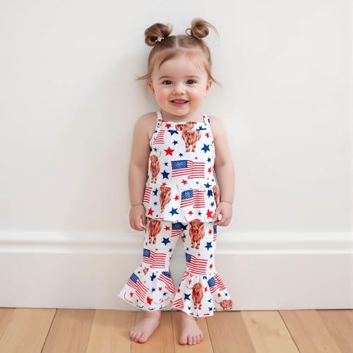 4th of July Outfit Toddler Bell Bottoms Baby Girl Summer Clothes Off Shoulder Vest Tops Bell Bottom Pants4