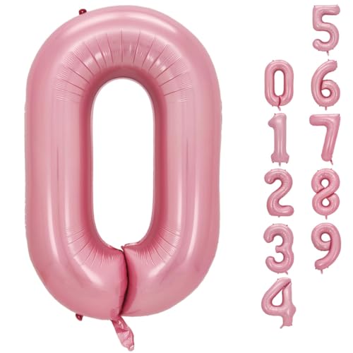 Azinoo 40 inch Pink 0 Number Balloons， Foil Number 0-9 Large Number for Birthday Party Supplies Decorations，Baby Showers, Princess Celebrations ，Women's Anniversaries, Pink 0