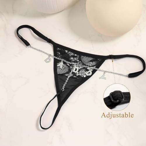 Image of Sexy Underwear for Women, Lace Thongs with Sparkling Letter Charms, Fun and Flirty Panties for Women Sexy