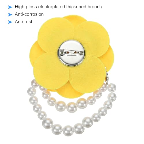 Image of PATIKIL Fabric Camellia Flower Brooches, Elegant Pearl Tassel Brooches Floral Pins Bracelet Dual Use for Women Suit Hat Dress Shirt Tie Corsage, Yellow