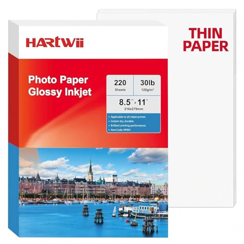 HARTWII 220 Sheets Inkjet Glossy Thin Paper 8.5x11 inch 30lb 120gsm A4 Letter Size For Brochure Printing, Custom Chip Bag Party Favors,Single Side, Suitable for...