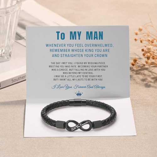 Coolvy To My Man Straighten Your Crown Bracelet for Husband Boyfriend Mens Braided Leather Bracelets Valentine Birthday Christmas Gifts for Him4