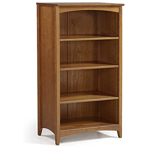 Shaker Style 4 Shelf Bookcase / Solid Wood / 48" High / Adjustable Shelving / Closed Back / Display Bookshelf For Living Room, Bedroom, Home And Office, Cherry #TOP3