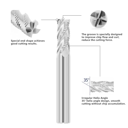 Image of 3 /8 inch Solid Carbide Roughing End Mill 4 Flute Bright (Uncoated) Finish Square Nose Milling Bits for for Aluminum Copper