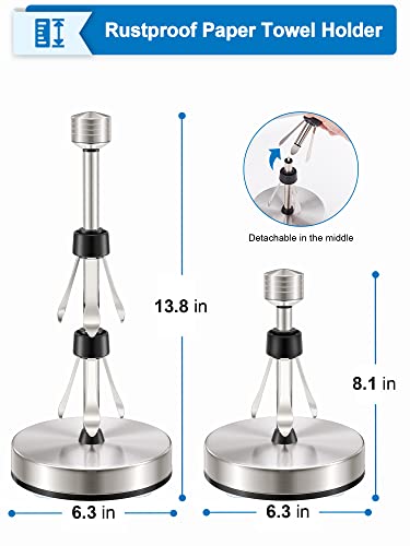Smartake Standing Paper Towel Holder, Damping Ratchet Design Paper Towel Organizer, Rustproof Toilet Paper Holder With Suction Cups, Roll Dispenser For Kitchen Countertop Home Dining Table, Silver #TOP2