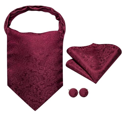 Image of Dubulle Paisley Floral Ascot for Men Self Tie Mens Cravat and Pocket Square Cufflinks Wedding