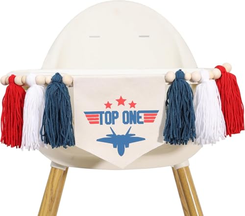 Top One 1st Birthday Tassel Banner - Airplane First Birthday Highchair Decoration,Time Flies Fighter Jet Garland,Military Jet Airplane 1st Birthday Highchair