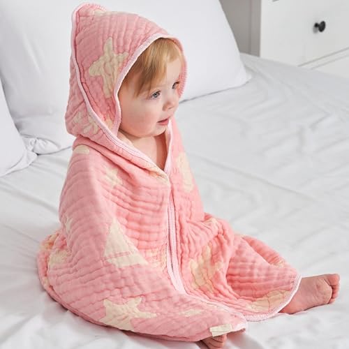 Image of HardNok Ultra-Soft Muslin Baby Hooded Towel - 32 x 32 Inches, Ideal for Bath & Beach, Suitable for Both Boys & Girls from Newborns to Toddlers