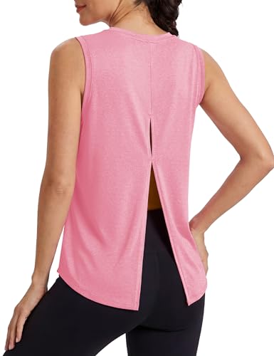 Image of MAGCOMSEN Workout Tank Tops Woman Summer Open Back Yoga Athletic Shirts Sleeveless Tie Back Loose Fit Gym Muscle Tank
