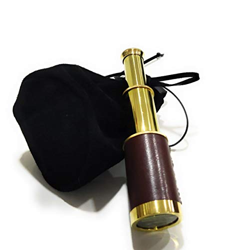 Pirate Navigation Brass Telescope Ship Captain's Spyglass with Suede Leather Case (Brown Leather Brass)