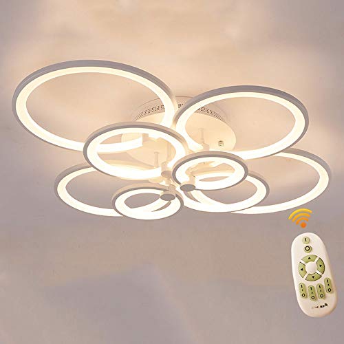 Lichtsse Plafonnier LED Dimmable 100W | Salon Lampe Lustre de Suspension Design Moderne à 8 Anneaux avec Télécommande | 8000LM | pour Chambre, Salle à Manger, en Acrylique Lampe de Plafond, Blanc Cover