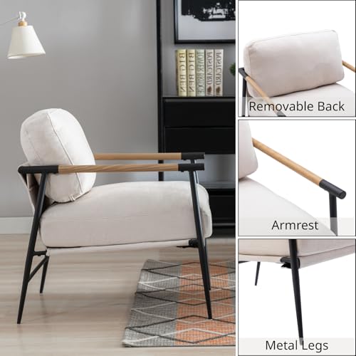 CIMOTA Modern Accent Chairs Set of 2, Comfy Armchair Chenille Fabric Living Room Chair with Metal Frame, Upholstered Leisure Chairs with Thick Cushion for Living Room Bedroom Balcony, Beige - image 3