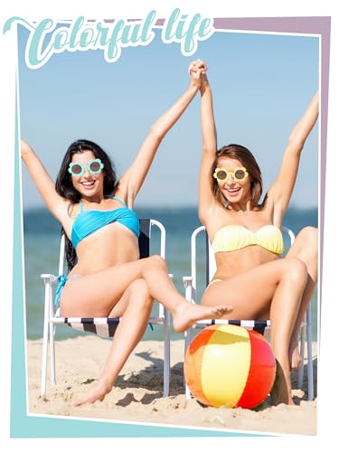 Image of Kanayu Summer Flower Sunglasses for Women 5.71 Inch Round UV Protection Adults Daisy Sunglasses Decor for Beach Party Gift