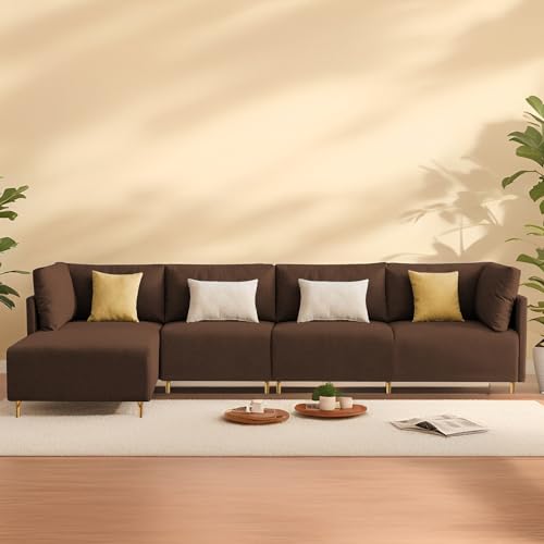 Image of Carina LHS 6 Seater L Shape Sofa Set for Living Room (Brown Fabric) Premium Fabric Sofa