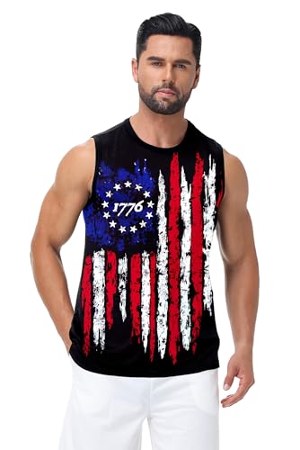AOBUTE Mens 4th of July Tank Top Patriotic American Flag Sleeveless Muscle Shirt, 1776 Flag, S - Image 3