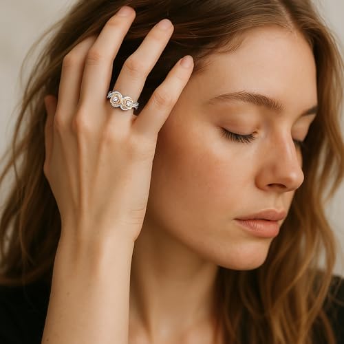 Personalized Moissanite Engagement Ring for Women, Twisted Infinity 925 Sterling Silver Vintage Promise Ring with Rose Gold Filigree Leaf Band Setting for Women Birthday, Mother's Day Gift4