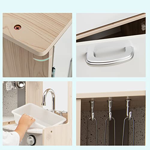 DREAMADE Kinderküche aus Holz, Kinderspielküche mit Waschbecken Herd Backoffen, inkl. Kochgeschirr, Holzküche… – Bild 7