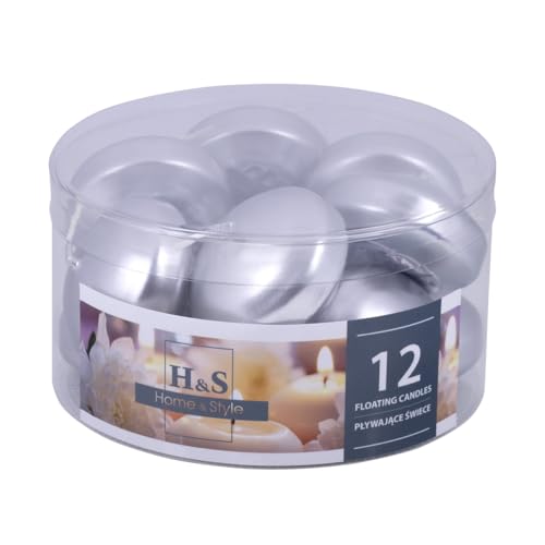 DONAU Home Juego de velas flotantes/plateadas/12 unidades/2,8 x 4,8 cm de diámetro/4 horas de combustión/velas flotantes de cera Sans perfumadas/velas flotantes cálidas/para cena, boda, piscina