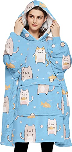 Image of KFUBUO Wearable Blanket Hoodie for Adults With Pocket Cat Oversized Hoodie | Sherpa, Cat Gifts for Cat lovers, Sweatshirt Blanket, Cat Hoodie Pouch, Cute Gifts for Women, Blanket Sweatshirt