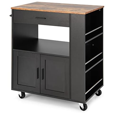 COSTWAY Kitchen Storage Trolley with Spice Racks Cover