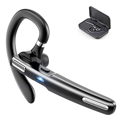 [最新改良型 Bluetoothヘッドセット]Bluetoothイヤホン ワイヤレスイヤホン Bluetoot5.0 12時間連続使用 特化マイク内蔵 ハンズフリー通話 ミュート&SIRI機能付 耳掛け型 片耳型ビジネスヘッドセット CVC8.0ノイズキャンセリング 左右耳兼用 高音質 マイクブーム180°回転 装着感抜群 収納ケース付 外出自粛/在宅勤務/テレワーク/オンライン会議などに適用 IOS&androidスマホ対応 日本語取扱書付