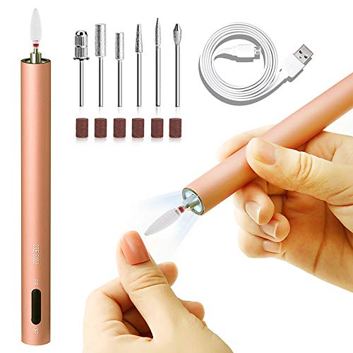 SICHOWEL Nail Drill, Electric Nail Drill, USB Rechargeable Mini Nail Drill Machine for Acrylic Manicure Nails Polishing Grinding Tools(Champagne Gold)