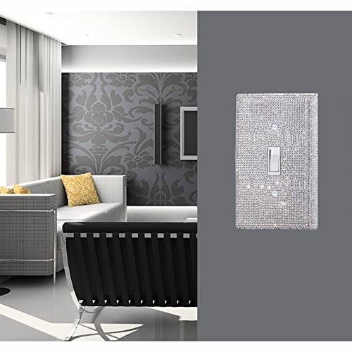 Image of Shiny Silver Rhinestones Wall Plates Light Switch Decorative Cover Plate Single Toggle Rhinestones Outlet Covers Wall Plate
