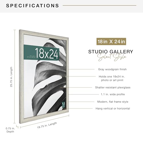 MCS Studio Gallery 18x24 Poster Frame Gray Woodgrain, Vertical & Horizontal Wall Hanging Large Picture Frame for Photos, Posters & Art Prints (1-Pack)