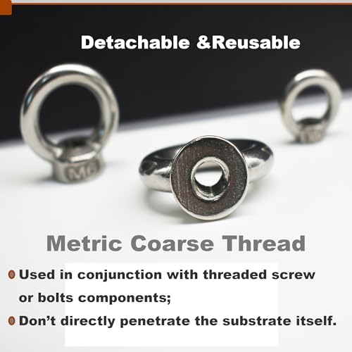 Image of M12 (1 /2 inch) EyeNut Stainless Lifting Eye Nuts Thread Ring Shoulder for Mounting Anchor Point,6 Packs