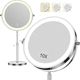 BeaoWink Espejo para Maquillaje de 8 Pulgadas, Espejo con Luz para Maquillaje, Espejo con Aumento de 1X/10X, 3 Colores de...