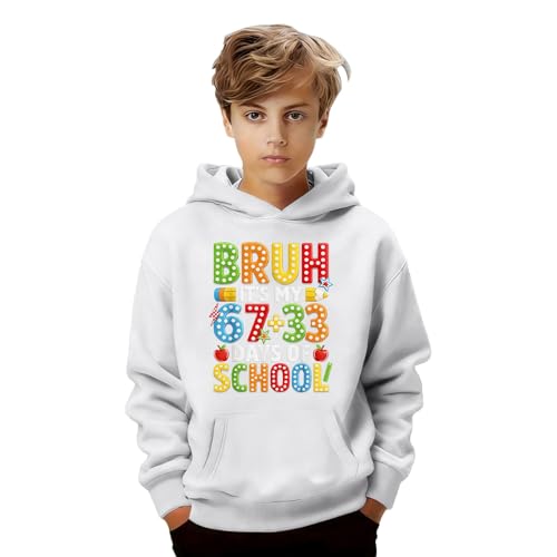 Image of Kids Boys Girls Graphic Print Hooded Sweatshirt, Soft Cotton Blend Pullover with Funny Dinosaur Space Designs, Casual Top for Ages 3-14 Years (White, 5-6 Years)