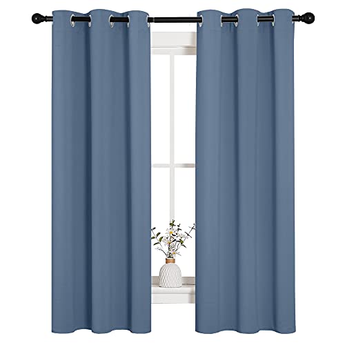 Image of NICETOWN Kitchen Curtains Blackout Curtains & Drapes, Thermal Insulated Grommet Top Window Treatment Panels for Cupboard, Small Window (Stone Blue, 34 inch Wide x 63 inch Long, Set of 2)