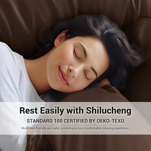 Image of Shilucheng 4 Piece King Sheet Sets, Cooling Sheets, Blend Rayon Derived from Bamboo, Deep Pocket Up to 16 inch, Breathable & Soft Bed Sheets, Hotel Silky Bedding Set, Brown
