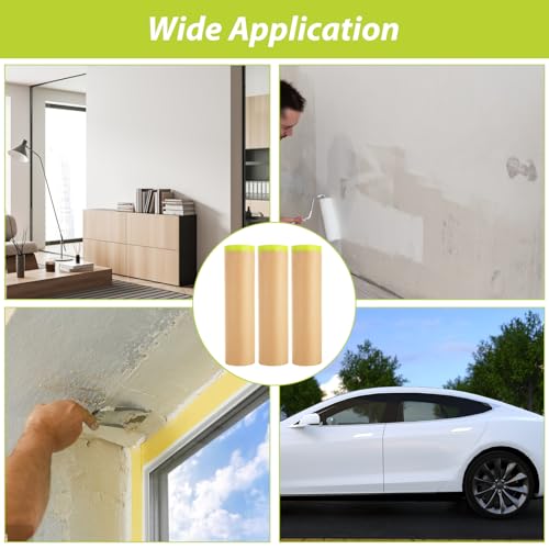 Image of 6 Rolls 22 inch x 50 ft Pre-Taped Masking Paper, Tape and Drape Painters Paper, Paint Masking Paper for Painting Cars and Auto Body, Floor Protection, Wall Covering