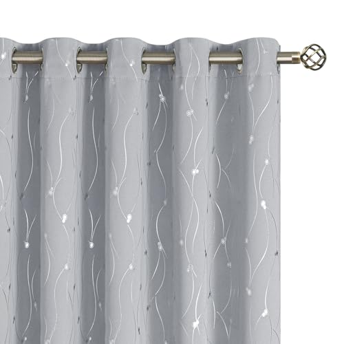 BGment Blackout Curtains 60 Inches Wide for Bedroom/Living Room, Room Darkening Thermal Insulated Grommet Window Drapes with Line and Dots Pattern, 2 Panels, Each Panels 60 x 63 Inch, Light Grey