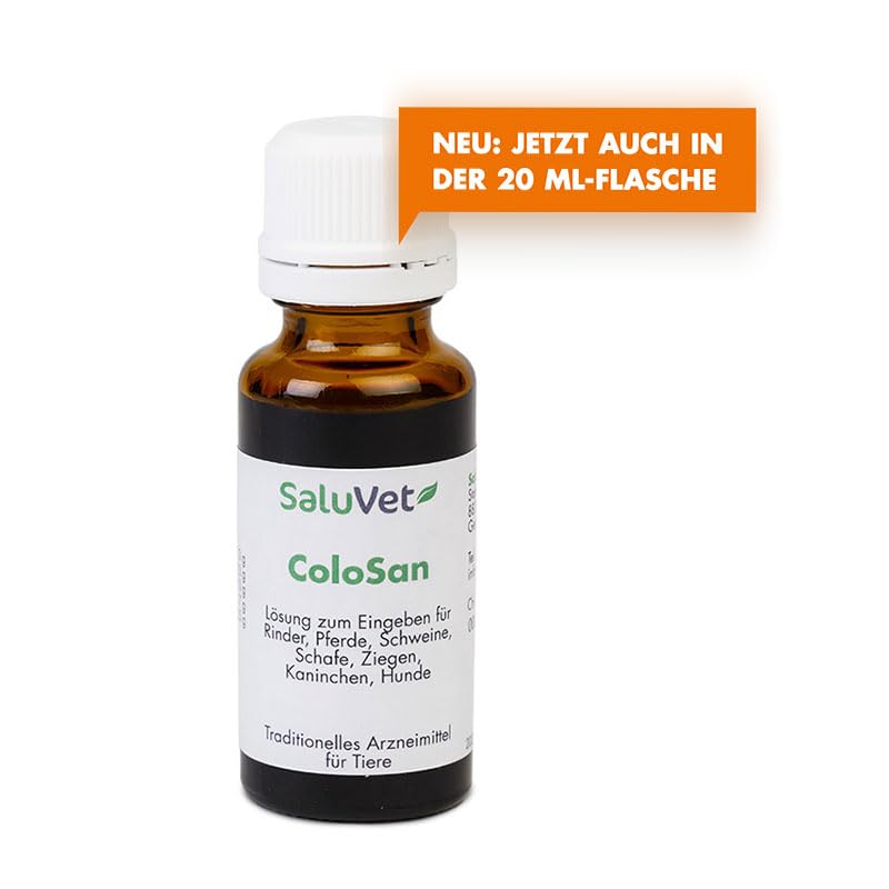 Saluvet ColoSan Lösung für Tiere | 20 ml | Traditionell angewendetes Arzneimittel | Raffiniertes Leinsamenöl | Bei futterbedingten Blähungen und Magen-Darm-Störungen