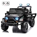 MINIATURE MOTORS 24V Kids Electric Ride on Truck Car with Remote Control, Twin 55W Motors 4MPH Max Speed, Bluetooth Music Player, 4 Wheels Suspension LED Lights Safety Belt, Gift for Boys Girls-Black