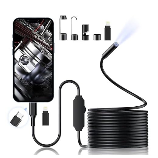 Endoscope Camera with Light, 1920P HD Borescope Inspection Snake Camera with 8 Adjustable LED Lights, and 16.4FT Semi-Rigid Cord,7.9mm IP67 Waterproof Inspection Camera for Android and iOS