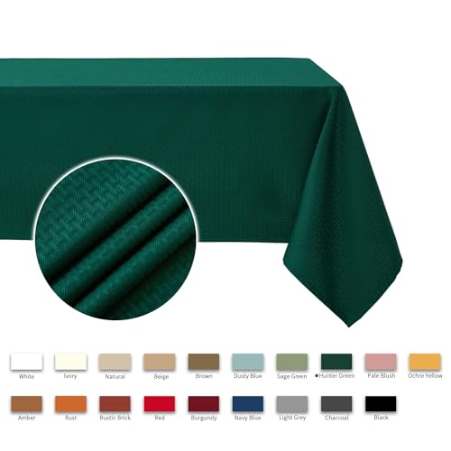 Image of maxmill Rectangle Christmas Tablecloth Weaved Texture Waterproof Spillproof Wrinkle Free Table Cloth, Kitchen Dining Room Decoration, Holiday Party, Banquet Event Dinner, 52 x 70 Inch, Hunter Green