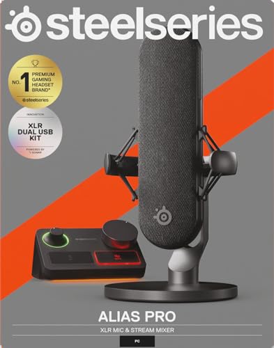 SteelSeries Alias Pro - Microphone XLR & Stream Mixer - Capsule 3X Plus Grande conçue pour Le Jeu, Le Streaming et Le Podcast - Interface USB/XLR - RGB - Compatible pour Un ou Deux PC