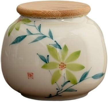 tea caddy Hand-painted Tea Canister Household Ceramic Storage Container Small Portable Tea Tin tea storageGreen