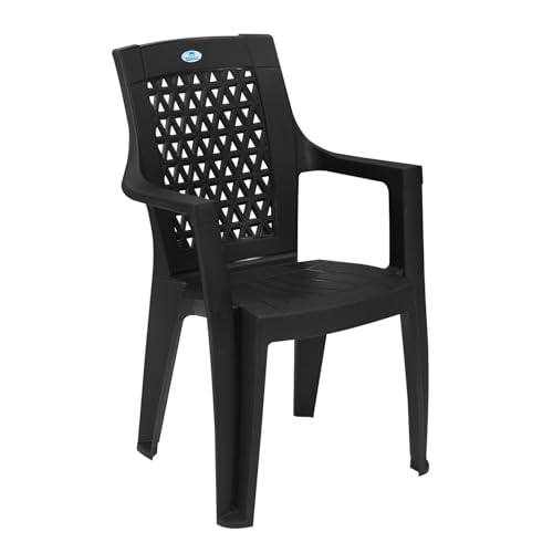 Image of Nilkamal Elevate Plastic Chair with Arm | Set of 4 | Stackable Chair | for Living Room, Bed Room, Kitchen, Balconies, Outdoor | Iron Black